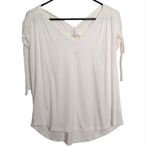 Amadi Anthropologie Ivory Cream Short Sleeve Silk Blouse Size Medium New w/ Tags